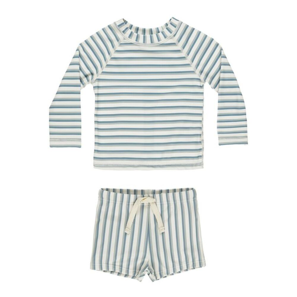 Kids Long Sleeve One-Piece Swim Set in Blue & White Stripes